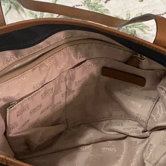 Michael Kors Navy Nylon Brown Leather Straps Tote Bag - Picture 6 of 7